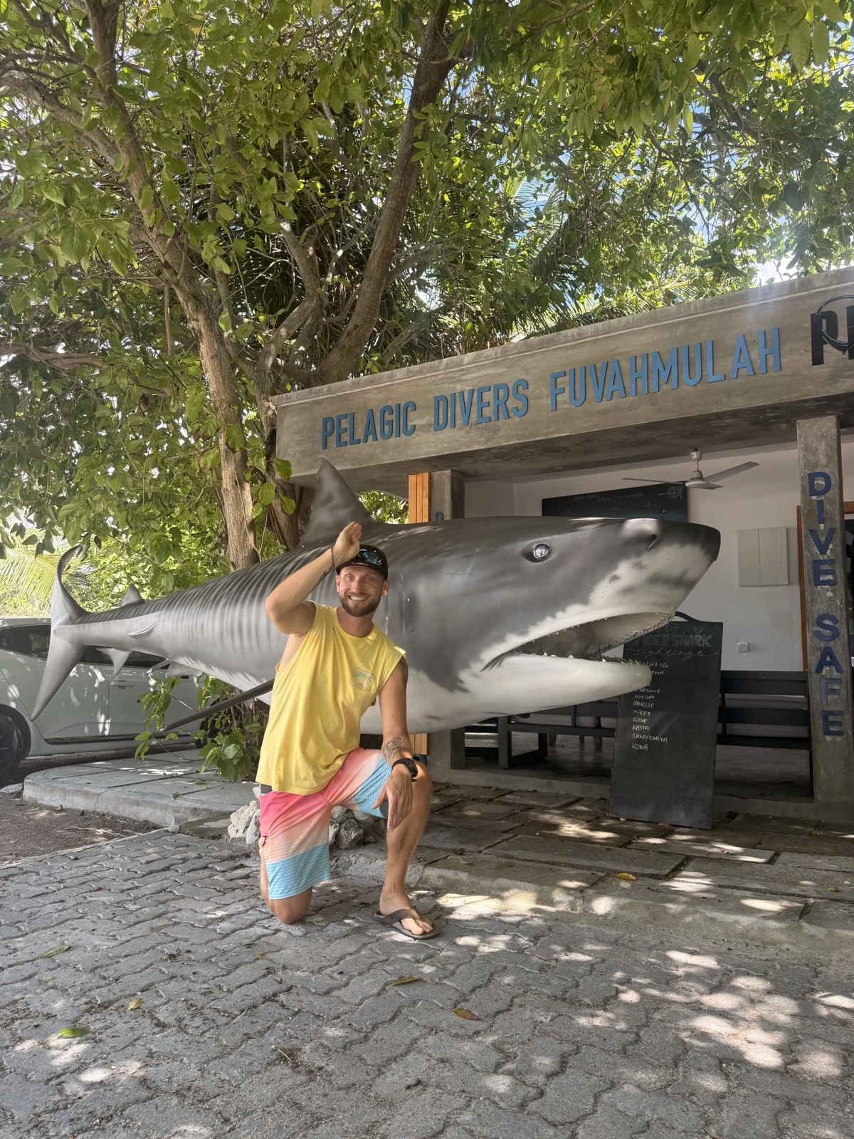 At Pelagic Divers Fuvahmulah, home of tiger shark diving. | Zac Spowart at Pelagic Divers Fuvahmulah, dive with locals, shark conservation, sober travel, Nomadic Addictt. At Pelagic Divers Fuvahmulah, home of tiger shark diving. | Zac Spowart at Pelagic Divers Fuvahmulah, dive with locals, shark conservation, sober travel, Nomadic Addictt.